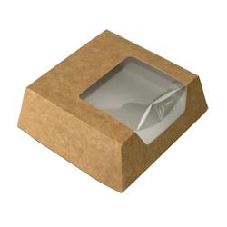 Boîte Patissiere Carrée Kraft avec Fenetre - S : 12 x 12 x 4 cm - par 500 - marron en carton 3760394093954_0