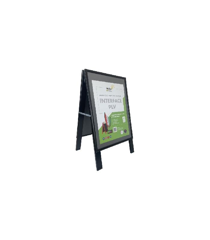 Chevalet stop trottoir bois noir avec porte affiche alu format A2 - Dimensions 78 x 45 cm - Référence : LSTFA2N_0