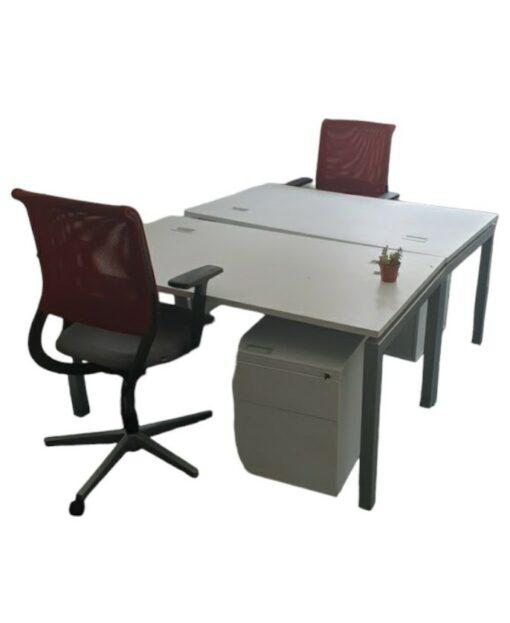 Poste de travail complet - Bureau Droit Blanc 140x80 cm + Fauteuil ergonomique SEDUS + Caisson sur roues 2/3 tiroirs d'occasion_0