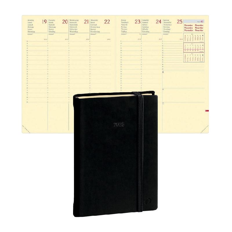 Quo Vadis Agenda semainier Président Fas Silk - 21 x 27 cm - Noir fermeture élastique - 2025_0