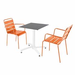 Oviala Business Ensemble table de terrasse stratifié ardoise et 2 fauteuils orange - Oviala - orange métal 110749_0