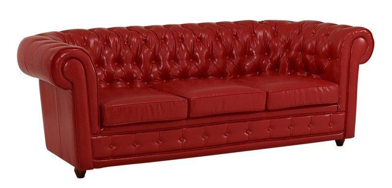 Canape Chesterfield Deluxe 3 Places Cuir Rouge Capitonne