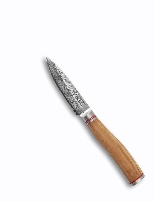 Couteau d'office Damas - Lame 9 cm - Manche en olivier_0