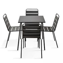 Oviala Business Ensemble table de jardin et 4 chaises en métal gris - Oviala - gris acier 107875_0