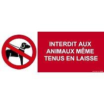 Panneau d'interdiction - Interdit aux Animaux Même Tenus en Laisse  - 210 x 75 - Vinyle souple autocollant - Lot de 5_0