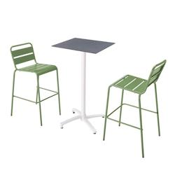 Oviala Business Ensemble table haute stratifié ardoise gris et 2 chaises vert cactus - Oviala - vert métal 110605_0