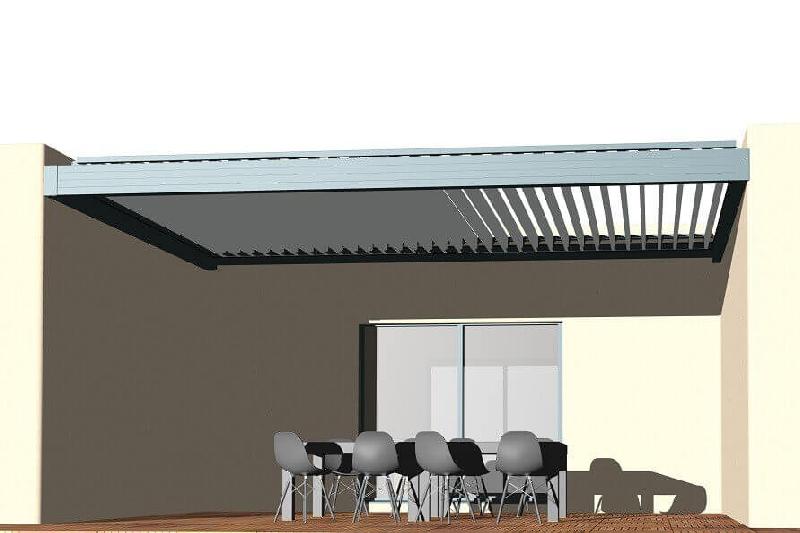 Pergola Bioclimatique Aluminium S3 Entre Murs Lames Perpendiculaires Électrique (Motorisation Vérin) Sur Mesure Référence: Bio S3 Perp Entre Murs_0