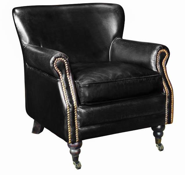 Fauteuil en cuir cabriolet style vintage noir