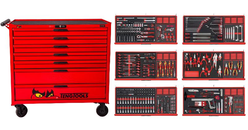 Servante d'atelier complète professionnelle rouge 7 tiroirs set en mousse 631 outils Teng Tools TCEMM631N_0