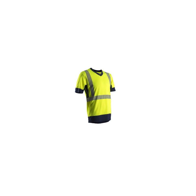 T-shirt manches courtes - KOMO - 55% CO/45% PES 150g/m2  + Mesh + Bandes segmentées - Jaune HV/Marine - COVERGUARD | 7KOMY_0