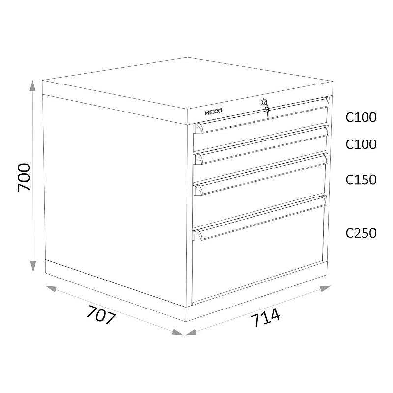 Armoires A Tiroirs Serie 115 - Largeur 714 mm Profondeur 707 mm Hauteur 700 / 1000 / 1300 mm Heco HE115135BL_0