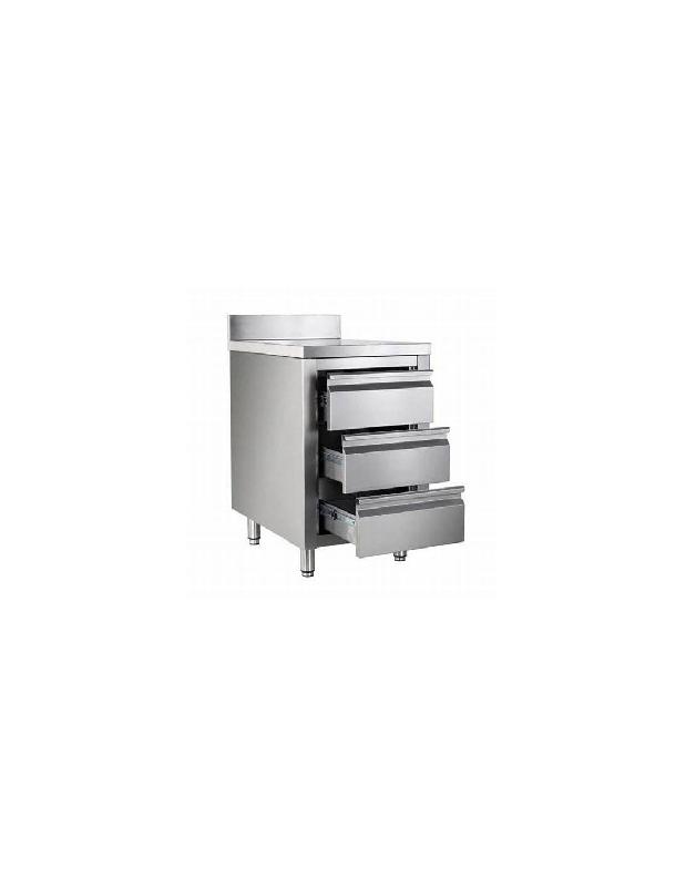 Meuble inox bas adossé - 3 tiroirs GN1/1 - 500x700x900/1000 mm - Référence MMNT3_0