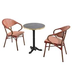 Oviala Business Table de terrasse 60cm inclinable marbre noir et 2 chaises rouge - rouge métal 112232_0