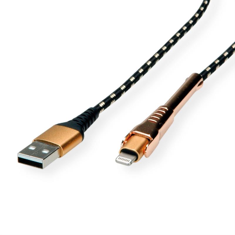 ROLINE GOLD Câble de charge et synchronisation pour appareils à connecteur Lightning, avec fonction d'appui, 1 m_0