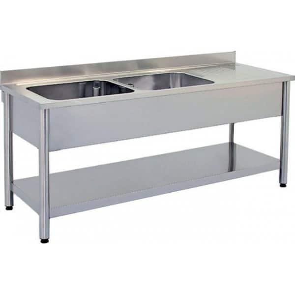 Plonge démontable sur pieds ronds avec étagère inox AISI 304 2 bacs longueur 1500 mm (Position bac: Gauche - Réf DRPL157-2BG-ETP-1)_0