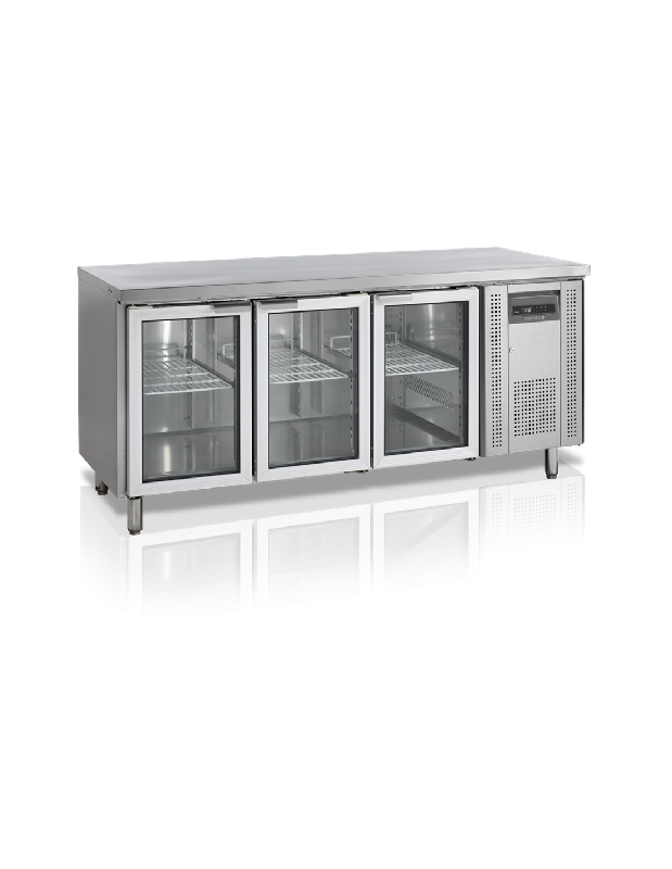 Desserte réfrigérée TEFCOLD 3 portes vitrées centrale inox AISI304 402L GN1/1 avec évaporateur ventilé_0