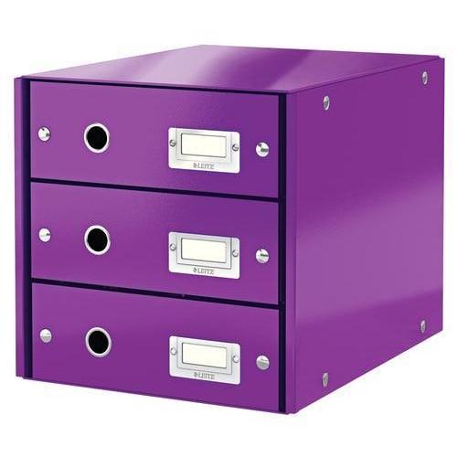 Leitz module de classement 3 tiroirs wow en carton recouvert de polypropylène. Coloris violet_0