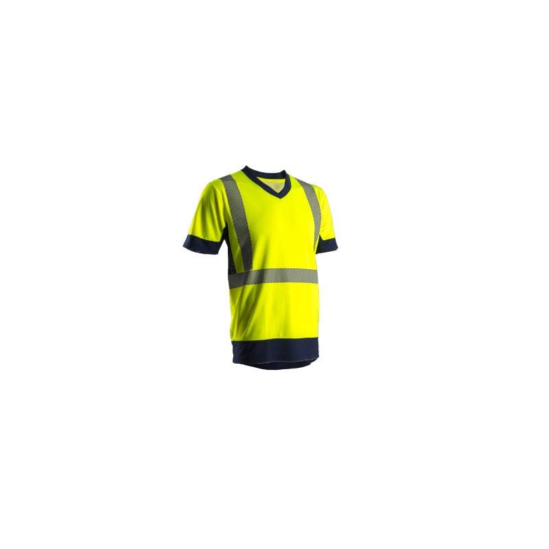 T-shirt manches courtes - KYRIO - 100% PES 140g/m2 UPF 50 + Mesh + Bandes segmentées - Jaune HV/Marine - COVERGUARD | 7KYRY_0