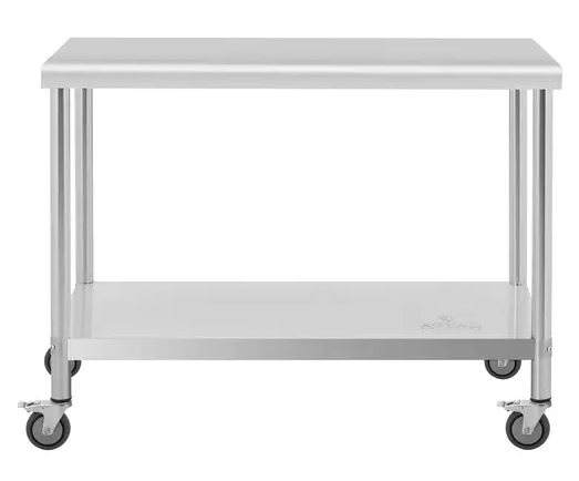 Table en inox avec étagère 120x60 cm sur roulettes_0