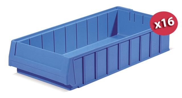Carton de 16 bacs tiroirs plastique multibox bleu l.240 x p.500 mm_0