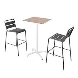 Oviala Business Ensemble table haute stratifié chêne clair et 2 chaises hautes gris - gris métal 110592_0