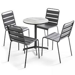 Oviala Business Ensemble de jardin table ronde et 4 chaises gris - Oviala - gris acier 107838_0