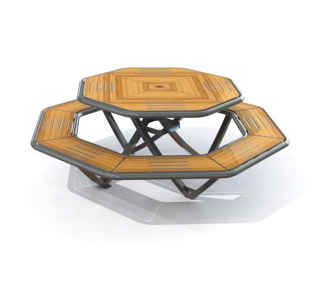Table de picnic octogonale pour collectivités - Compact HPL - Pieds et structures en acier - 109,4 kg_0