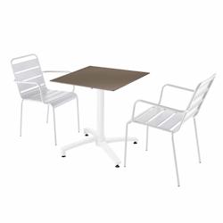 Oviala Business Ensemble table de terrasse stratifié taupe et 2 fauteuils blanc - blanc métal 110836_0
