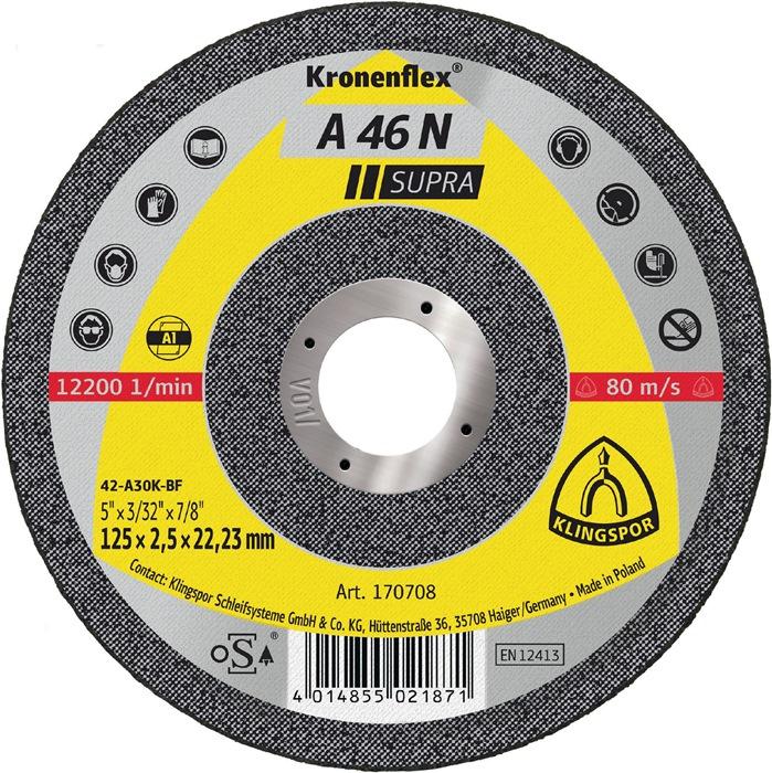 Disque à  tronçonner A 46 N Supra D125x2,5 mm contre-coudé aluminium perçage 22,23 mm KLINGSPOR_0