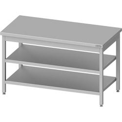 Romux® - Table centrale en acier inoxydable avec 2 étagères 1400x600x850 mm | Table de travail professionnelle en acier, table de 1 mm d'épaisseur_0