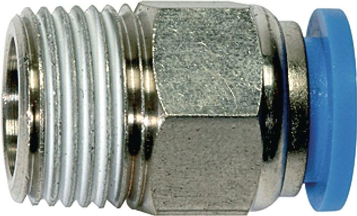 Vissage enfichable droit série bleue filetage extérieur R 1/4 po. SW 14 mm avec revêt. Filetage et 6 pans, conique 4 mm 3 mm RIEGLER_0