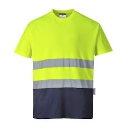 Portwest - Tee-shirt manches courtes en coton bicolore HV Jaune / Bleu Marine Taille L - L 5036108250905_0