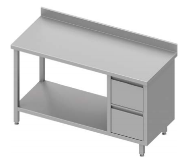 Table de travail inox adossée avec deux tiroirs  à droite avec étagère 1500x700x900 - 930277150_0