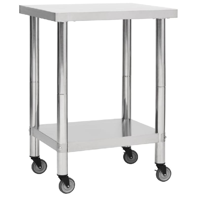 TABLE DE TRAVAIL DE CUISINE AVEC ROUES 80 X 45 X 85 CM ACIER INOXYDABLE 02_0001916_0