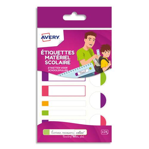 Avery boîte de 24 étiquettes plastifiées. 3 formats assortis. Coloris assortis fluorescents_0