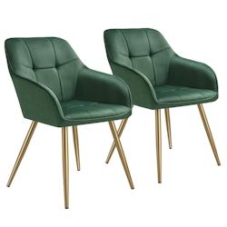 TecTake GmbH tectake Chaise MARILYN aspect velours capitonné - vert foncé/or, Lot de 2 -405784 - vert 405784_0