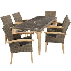 Tectake Table en rotin Foggia avec 6 chaises Rosarno - marron naturel -404860 - beige 404860_0