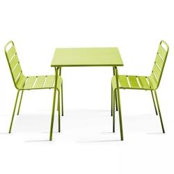 Oviala Business Ensemble table de jardin carrée et 2 chaises acier vert - Oviala - vert acier 106873_0