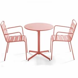 Oviala Business Ensemble table de jardin et 2 fauteuils métal argile - Oviala - rose acier 109177_0