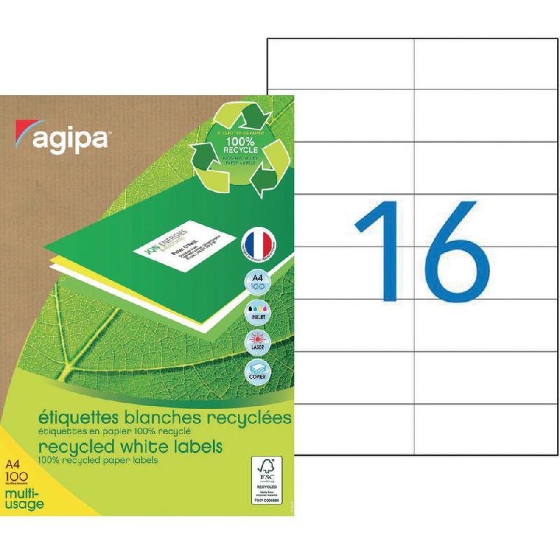 AGIPA 101190 Etiquettes blanches recyclées multi-usage 105 x 37 mm - Boîte de 1600_0