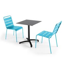 Oviala Business Ensemble table de jardin stratifié ardoise foncé et 2 chaises bleu - Oviala - bleu métal 108179_0