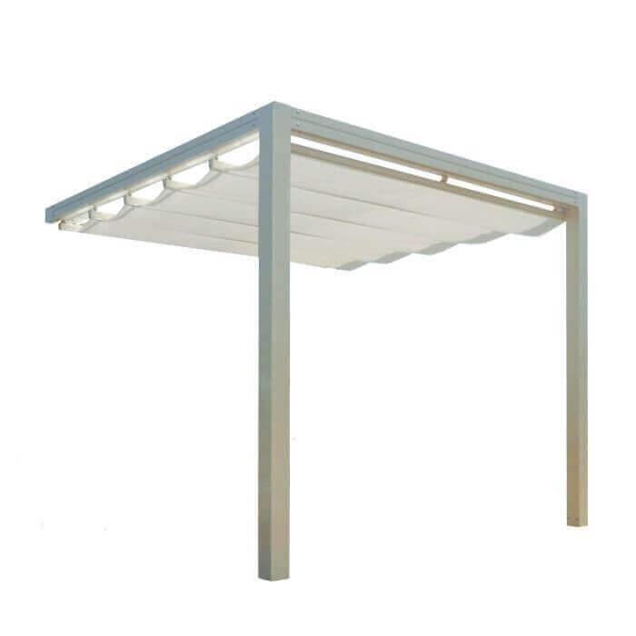 Pergola Toile Micro-Perforée Rétractable OD Soltis 96 PVC Ferrari Manuelle Adossée en Aluminium Sur Mesure Référence: Pergola GB - OD Soltis Adossée_0