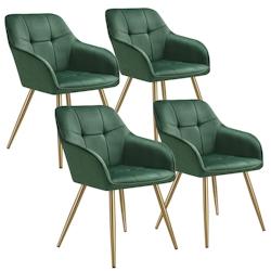 TecTake GmbH tectake Chaise MARILYN aspect velours capitonné - vert foncé/or, Lot de 4 -405785 - vert 405785_0