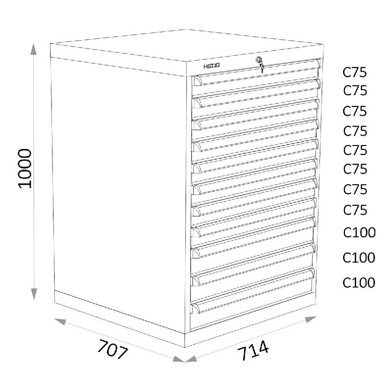 Armoires A Tiroirs Serie 115 - Largeur 714 mm Profondeur 707 mm Hauteur 700 / 1000 / 1300 mm Heco HE115238BL_0