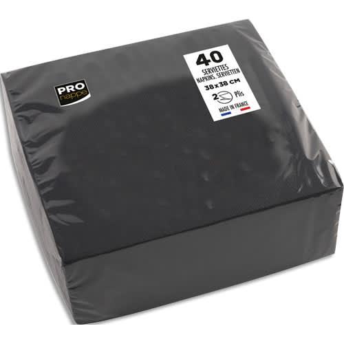 Pro nappe paquet de 40 serviettes micro-gaufrées ouate 2 plis - 38x38 cm - noir_0