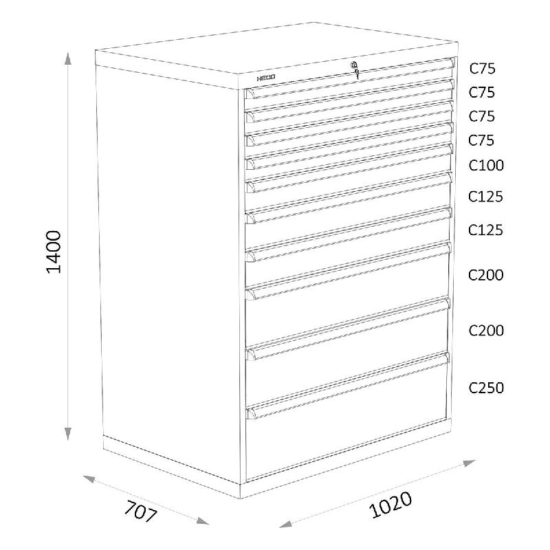 Armoires A Tiroirs Serie 119 - Largeur 1020 Mm Profondeur 707 Mm Hauteur 700 / 1000 / 1300 Mm Heco HE119435BL_0