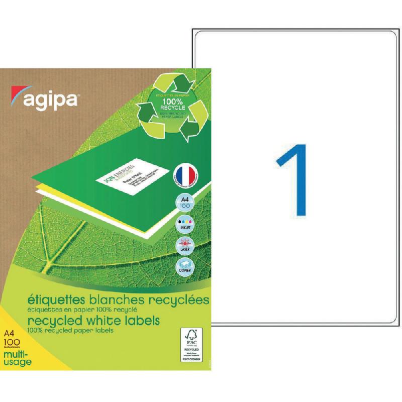 AGIPA 102651 Etiquettes blanches recyclées multi-usage 199,6 x 289,1 mm - Boîte de 100_0