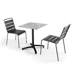 Oviala Business Ensemble table de terrasse stratifié marbre et 2 chaises gris - Oviala - gris métal 108186_0