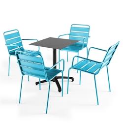 Oviala Business Ensemble table de terrasse stratifié ardoise gris et 4 fauteuils bleu - Oviala - bleu métal 108146_0