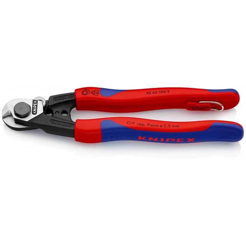 Coupe-câbles acier 190mm - Ø2,5-4-5-7mm - Gainage bi-matière - illet antichute - KNIPEX | 9562190TBK_0